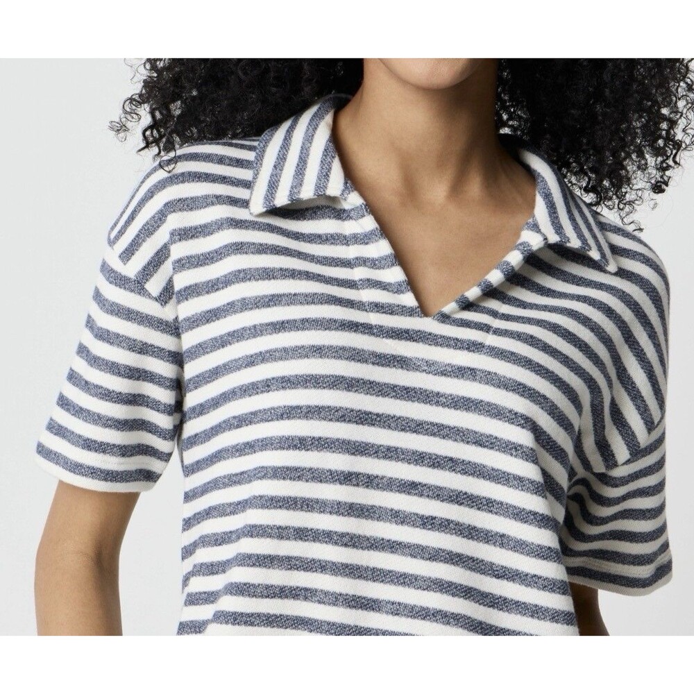 J.CREW Striped Short Sleeve Terry Cloth Sweatshirt Women's Size XS Blue White